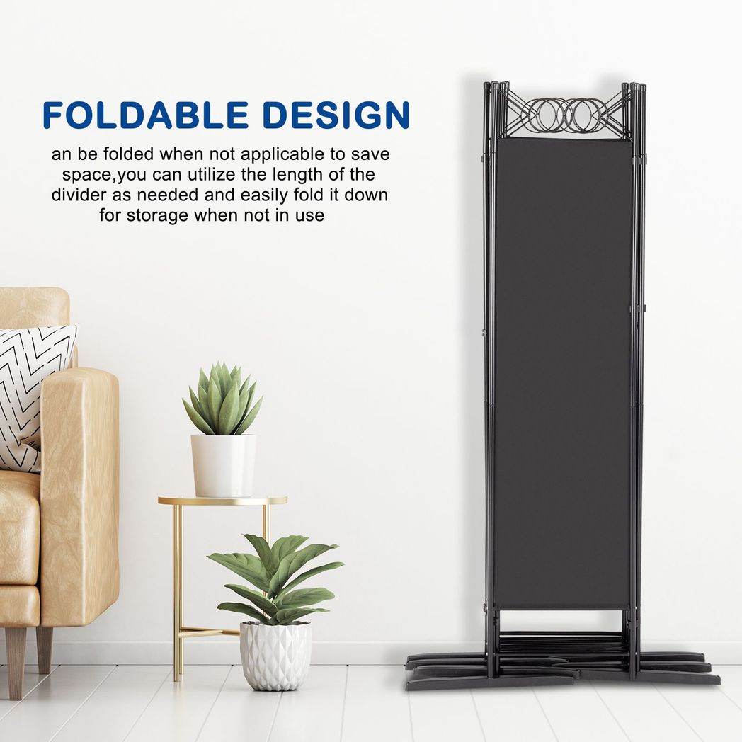 5.74FT 4-Fold Top With Shape 130g Polyester Cloth Plastic Feet Carbon Steel Frame Foldable Screen Black