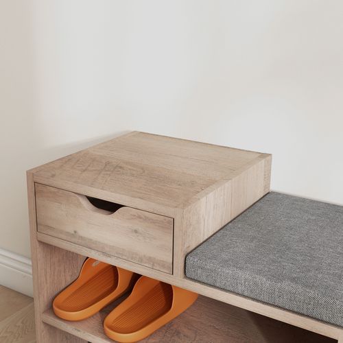 HOMCOM Upholstered Entryway Shoe Bench with Storage Drawer Distressed