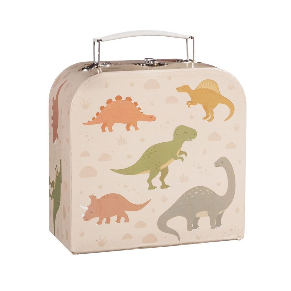 Dinosaur Tea Set for Kids - Tray, Teapot, Plates, Teacups - Tin, Earthy Greens - Not for Hot/Cold Drinks - Ages 3+ - D17.5xH9.5xW17cm