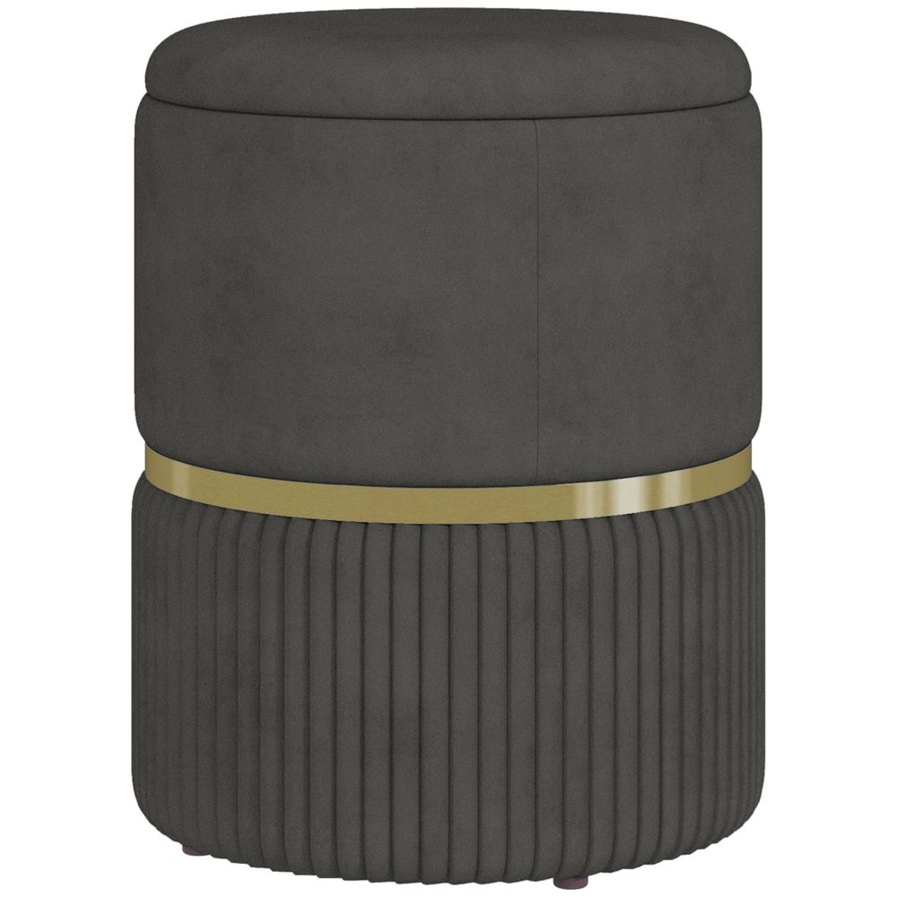 HOMCOM Round Pouffe, Storage Footstool with Cushioned Top, Hidden Space