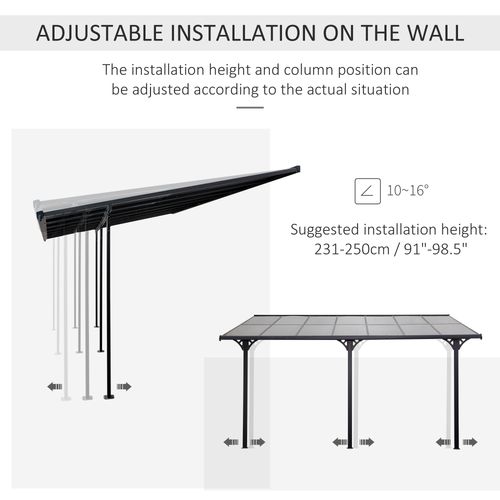 Outdoor Patio Gazebo Pergola, Aluminum Post, 4.35x3m Mounted on the Wall Roof