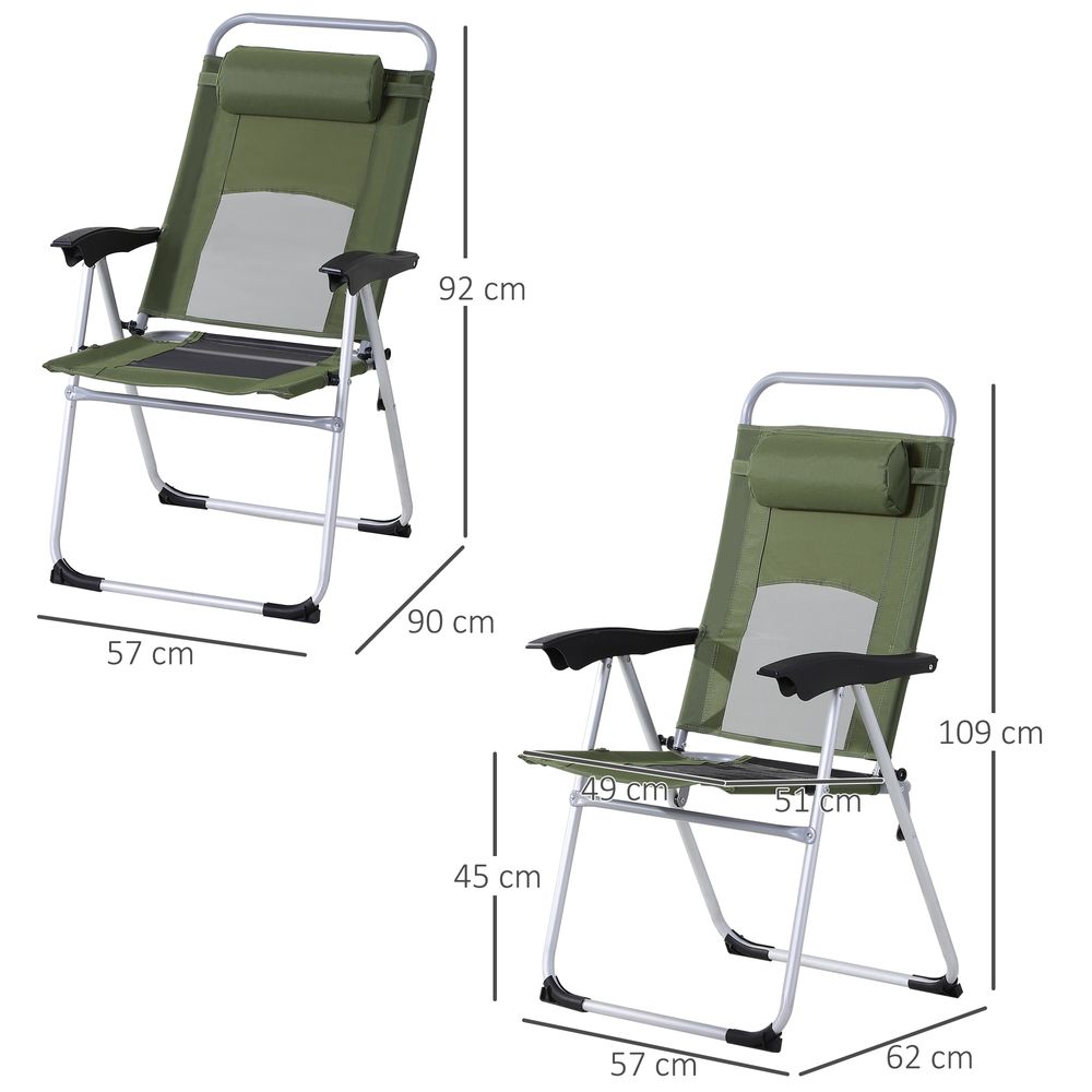 Metal Frame 3-Position Adjustable Outdoor Garden Chair w/ Headrest Green