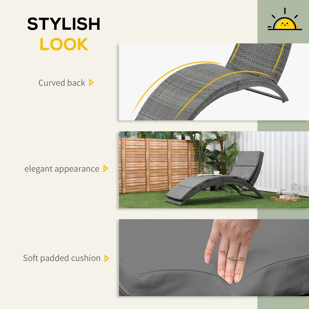 Premium Grey Wicker Patio Lounger - Comfy, Foldable & Stylish