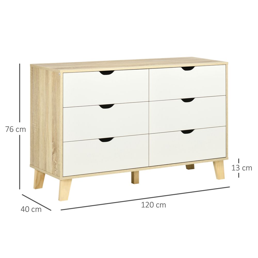 6 Drawer Storage Chest, Bedroom Dresser for Clothes, White & Brown, Anti-Tip Straps