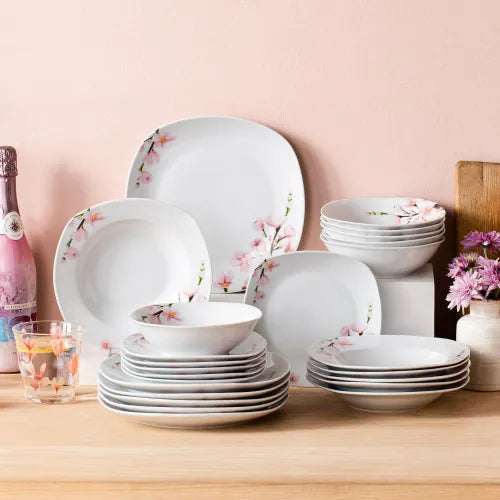 VEWEET ANNIE 48-Piece Porcelain Ceramic Tableware Dinner Plate Set with Bowl,Dessert Plate,Soup Plate,Dinner Plate for 12 Person