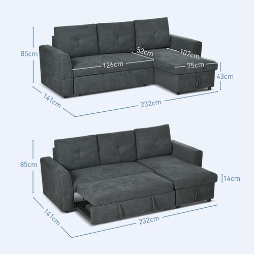 HOMCOM 3 Seater Sofa Bed, Convertible Pull Out Sofa with Storage, Dark Grey
