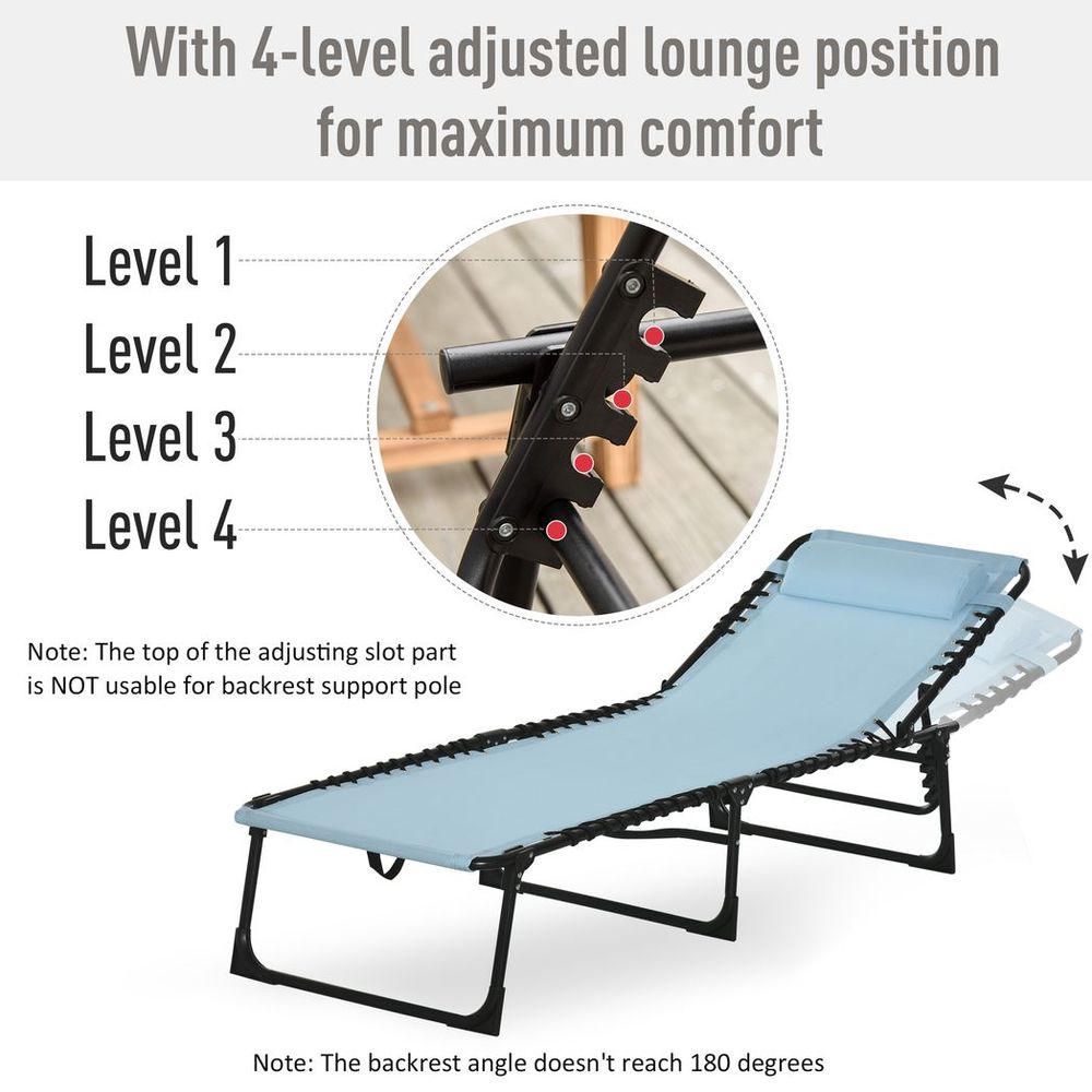 Premium Outsunny Folding Beach Chair Chaise Lounge in Baby Blue - 4 Adjustable Positions for Ultimate Comfort and Relaxation - High-Quality and Portable Design!