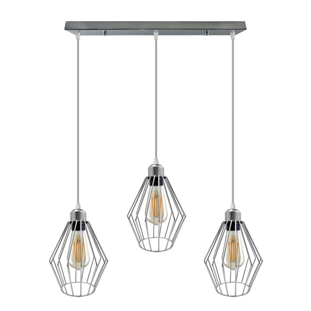 Easy Fit Chrome Retro Vintage Ceiling Lamp - Loft Style, 3 Head, E27 Base