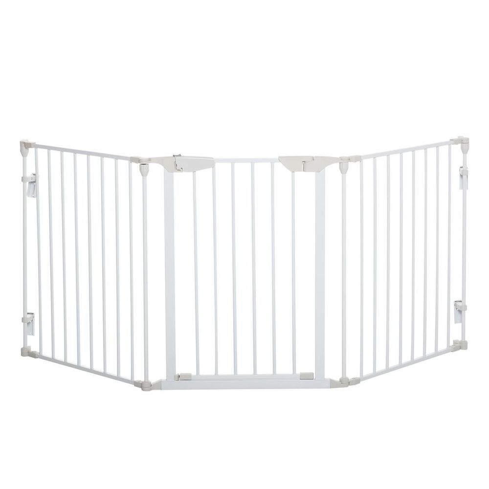 Premium Pet Safety Gate - 3-Panel Metal Fence w/ Door - White