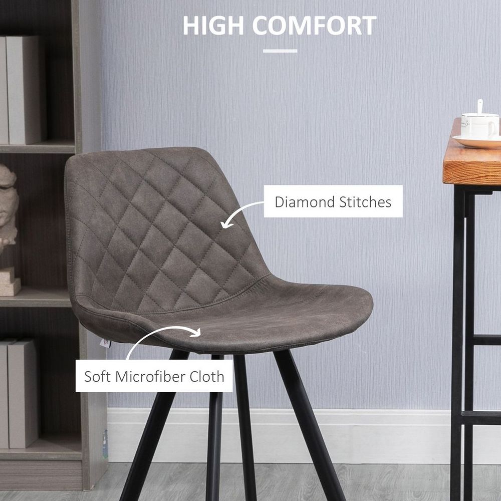 Set Of 2 Bar Stools Vintage PU Leather Tub Seats Padded w/ Steel Frame Dark Grey
