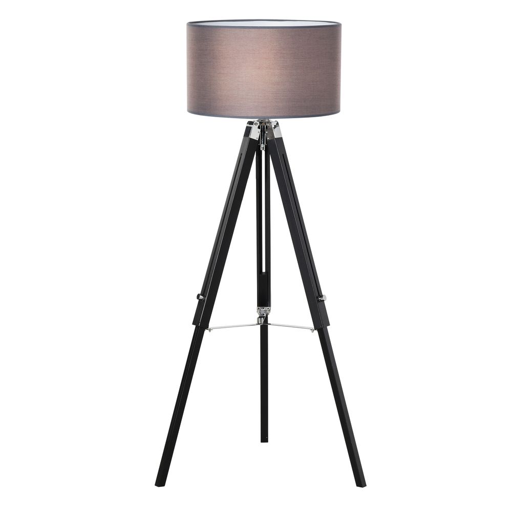 HOMCOM Modern Tripod Floor Lamps for Living Room with Fabric Lampshade, Standing Lamp for Bedroom, (Bulb not Included), Grey and Black