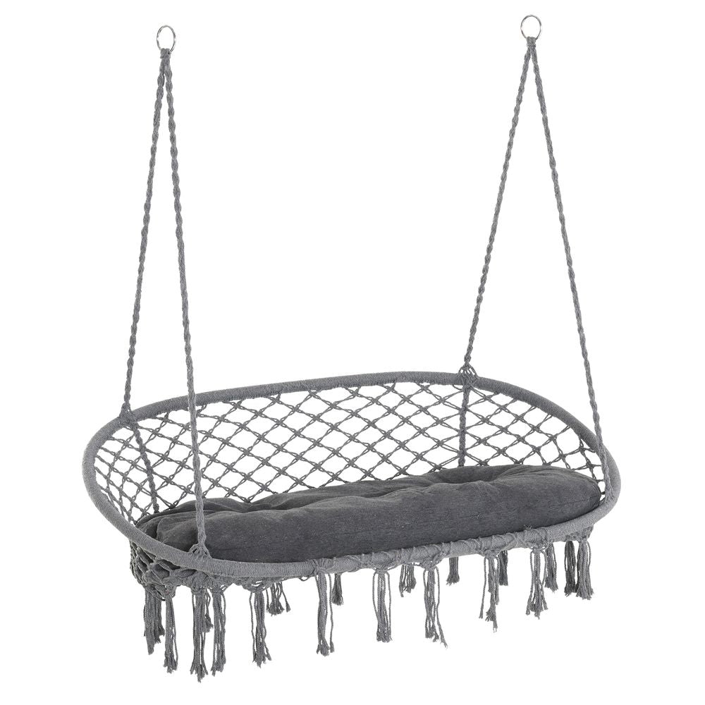 Hanging Hammock Chair - Cotton Rope Swing & Metal Frame - Large Macrame - Dark Grey