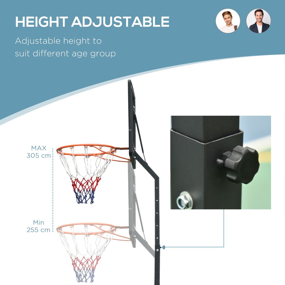 Height Adjustable Basketball Hoop - Freestanding, Wheels, High Quality 255-305cm