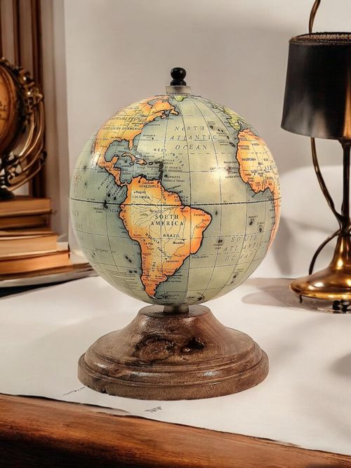 5 Inch World Globe on Mango Wood Stand