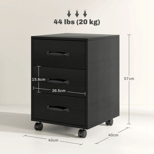 HOMCOM File Cabinet with 3 Drawers, Under Desk Mobile Filing Cabinet