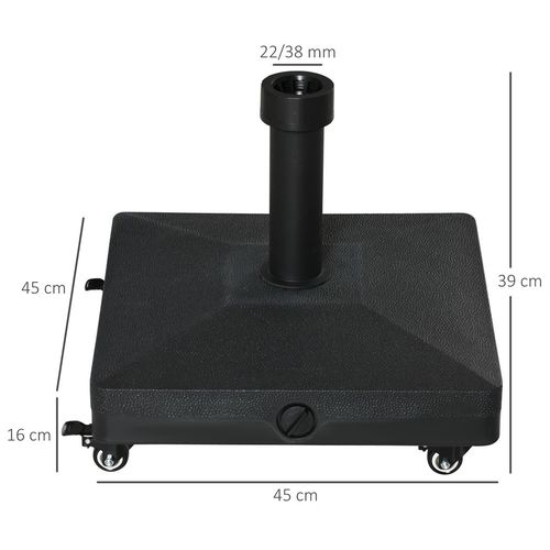 Outsunny 20kg Heavy Duty Garden Parasol Base with Wheels for Patio Deck Black