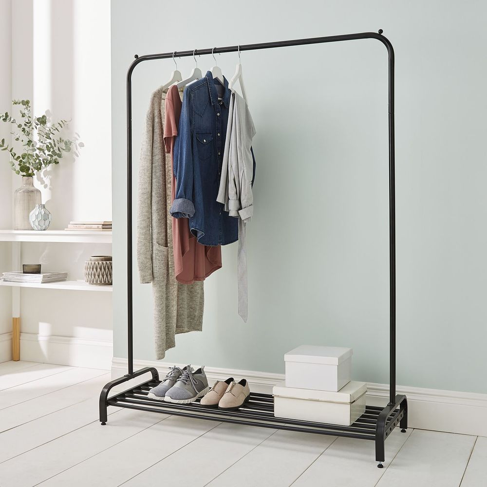 Premium Black Clothes Rail with Shoe Storage