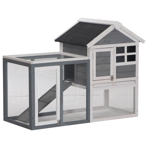 122cm Wooden Rabbit Hutch Bunny Cage Pet House with Tray Ladder Run Pawhut