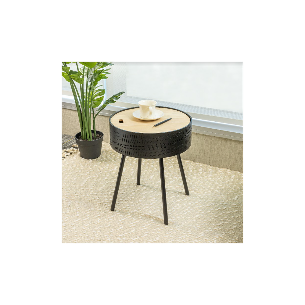 Slender Lift Top Round Side Table - Black, 38.5 x 38.5 x 45cm - High Quality
