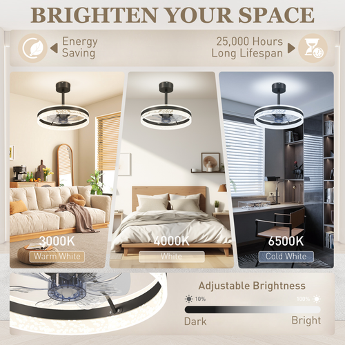 HOMCOM Ceiling Fan Light with 3 Colour, Timer, Reversible, Remote, Black