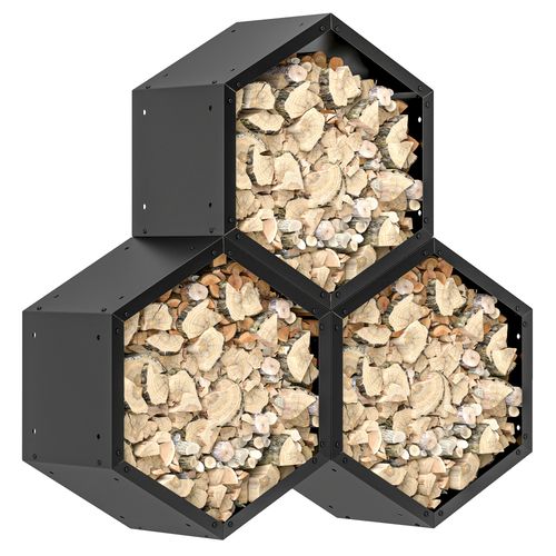 Outsunny Steel Firewood Log Rack Fireplace Log Holder for Indoor Outdoor