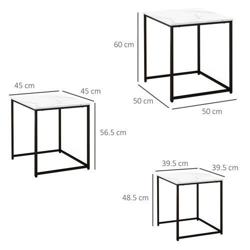 HOMCOM Nesting Coffee Tables Set of 3 Stacking Sofa Side Tables White