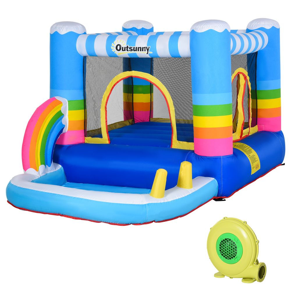 Outsunny Kids Bounce Castle Inflatable House with Trampoline Pool Climbing Wall with Inflator Carrybag, 2.8 x 1.7 x 1.55m