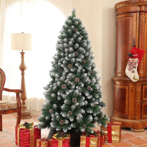 HOMCOM 5ft Artificial Pine Christmas Tree with Pinecones, Steel Base