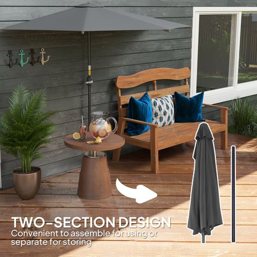 Outsunny 3(m) Half Round Parasol Garden Sun Umbrella w/ Crank Dark Grey