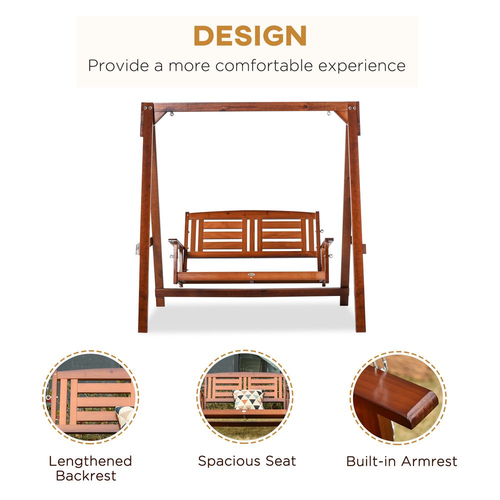 Outsunny Outdoor Garden Swing Chair - Wooden Patio Bench for 2 - Armrest - High Quality