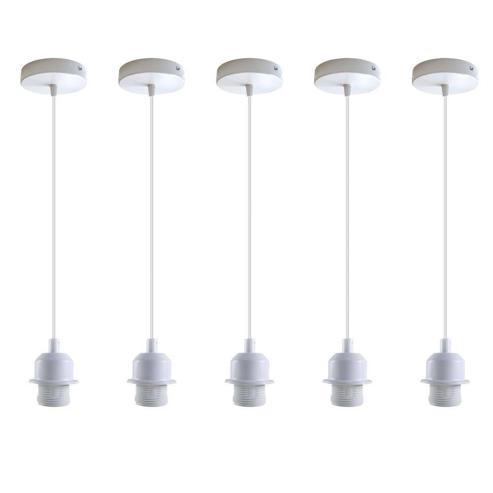 Vintage Industrial Style Pendant Lamp 5 Pack - White, E27 Base, Metal Screw Holder - High Quality