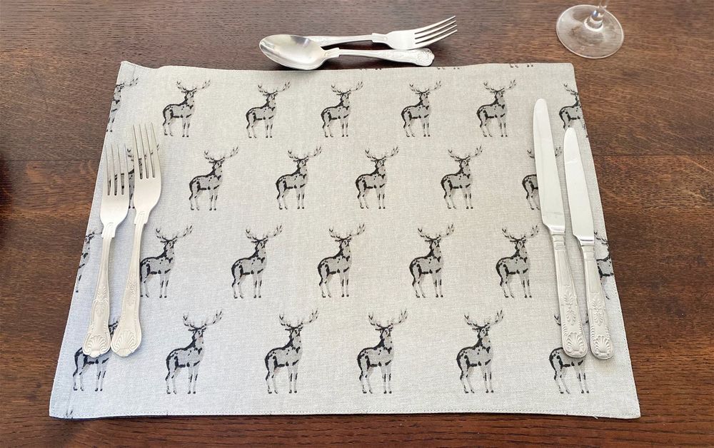 Premium Quality Grey Stag Print Fabric Place Mats