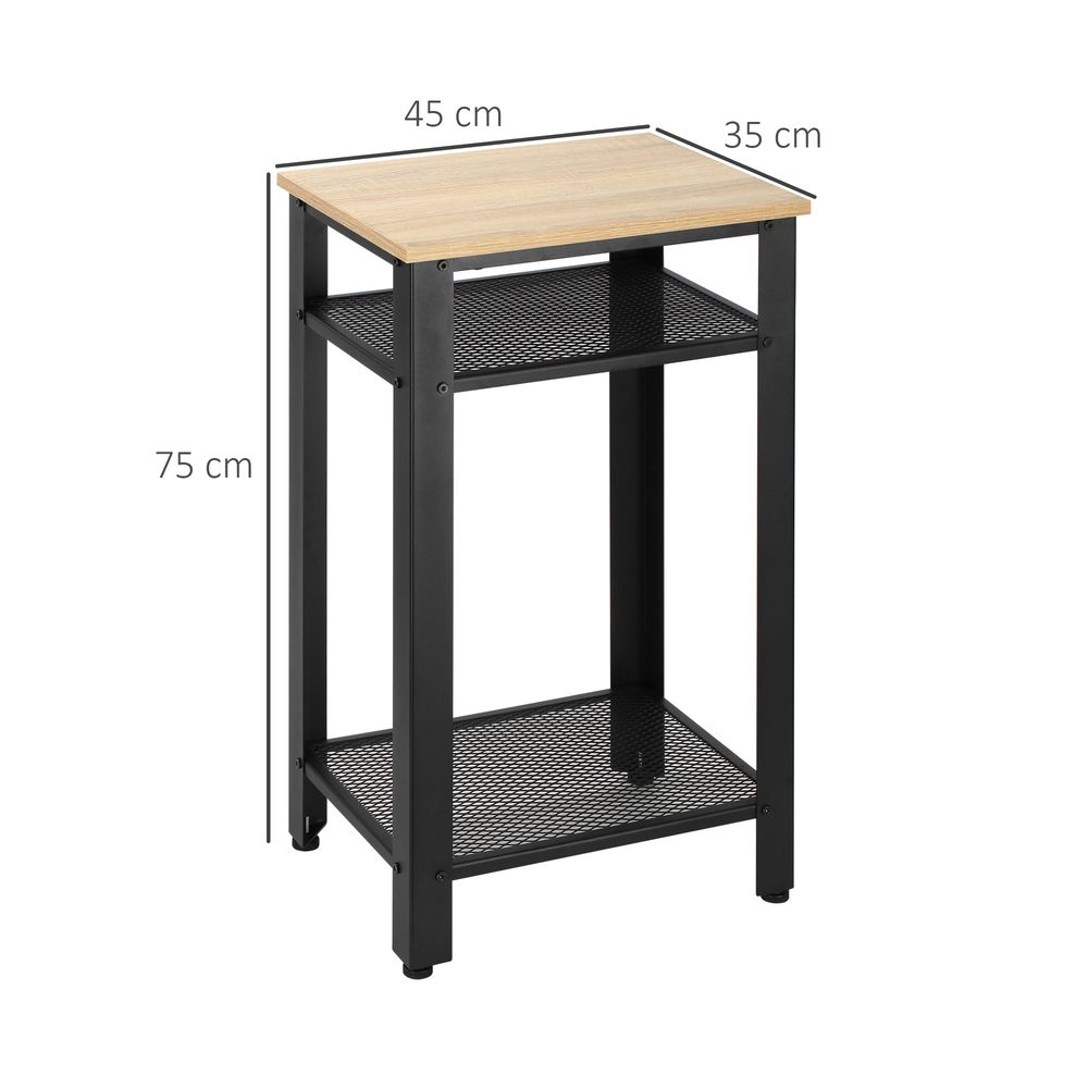 HOMCOM Tall Side Table with 3 Layer 2 Shelves Storage Display Industrial-Style Metal Frame Bedside End Table Nightstand for Living Room Bedroom Lounge