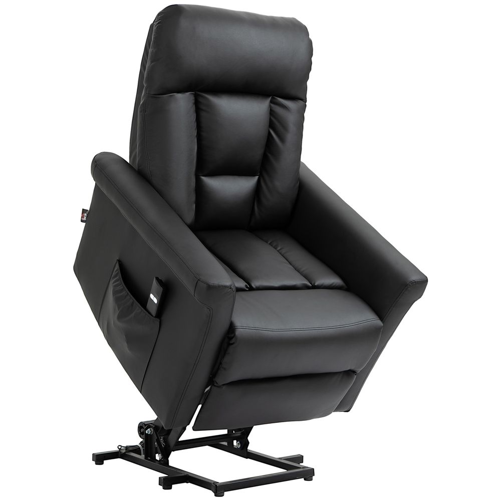 HOMCOM Lift Stand Assistance Chair Recliner Sofa PU Leather Extra Padded Design Electric Power w/Remote Black