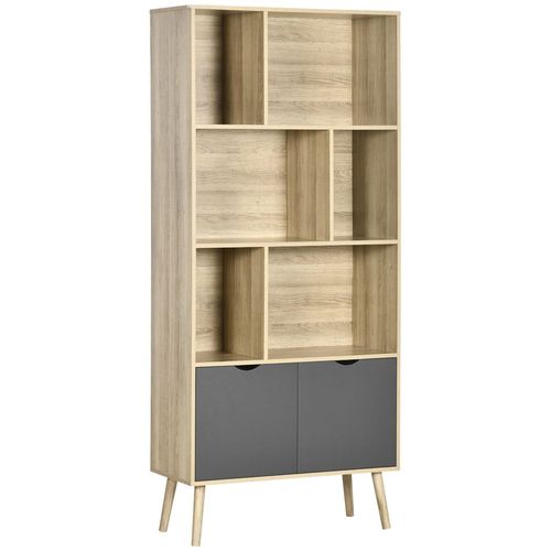 HOMCOM Freestanding Bookshelf with Bottom Cabinet and 6 Open Shelves, Natural