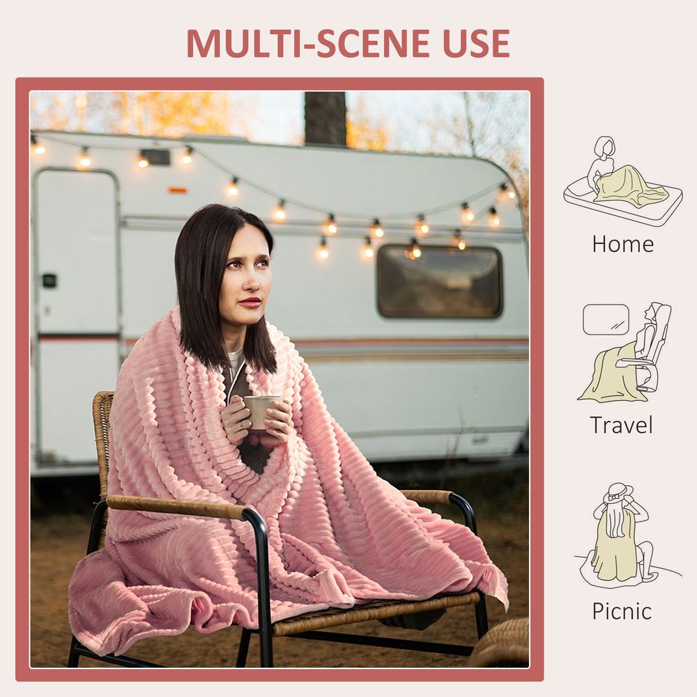 HOMCOM Flannel Fleece Blanket King Size Pink - Warm & Cozy 230 x 230cm - Soft & Versatile Throw for Bed, Sofa, or Outdoors - Machine Washable