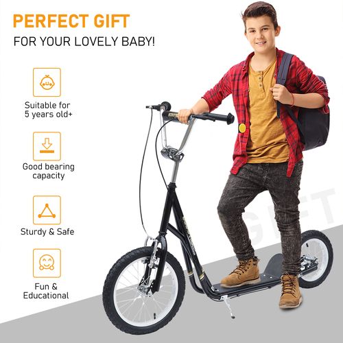 HOMCOM Kids Scooter, Teen Kick Scooter with Rubber Wheels, 16" Front Wheel, Height Adjustable Handlebar, Dual Brakes, Kick Stand, for 5+ Years
