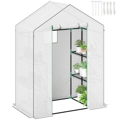 Outsunny Walk-in Greenhouse with 4 Shelves, Outdoor Small Greenhouse, White