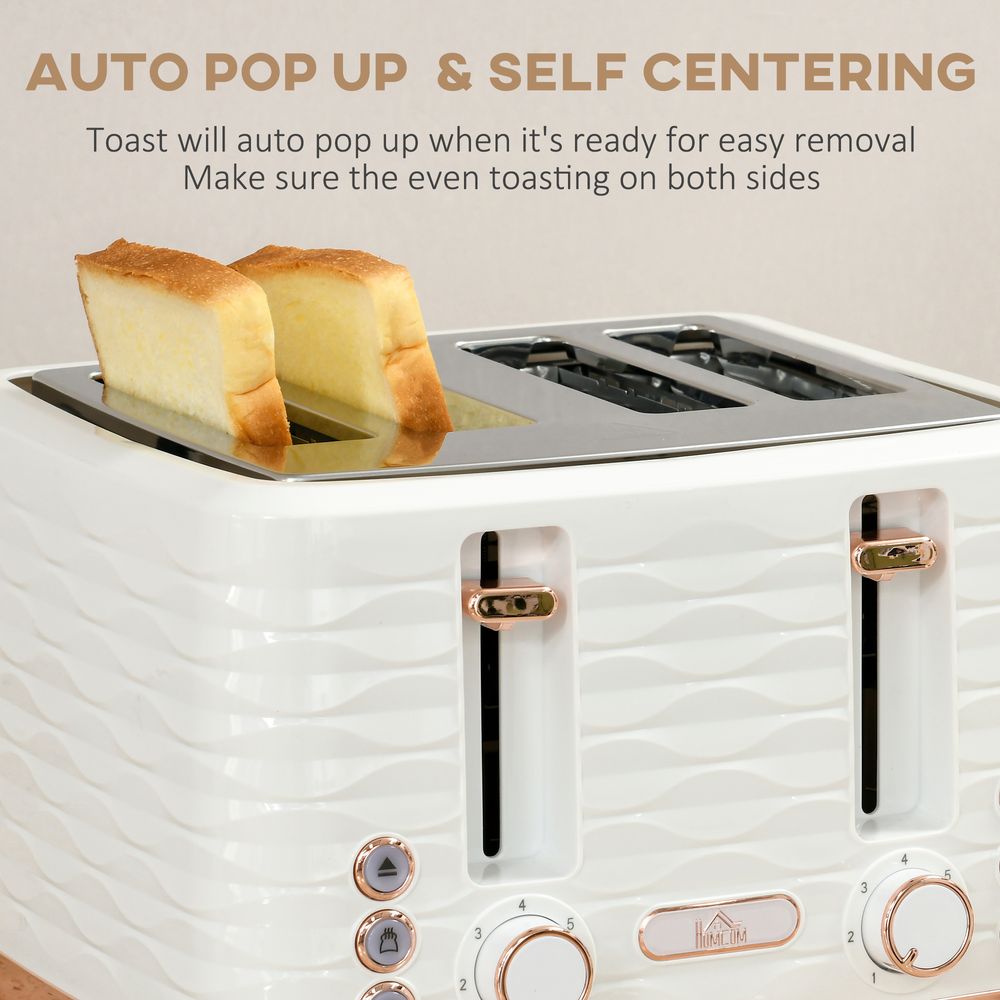 HOMCOM Kettle & Toaster Set - Rapid Boil, 4 Slice, White