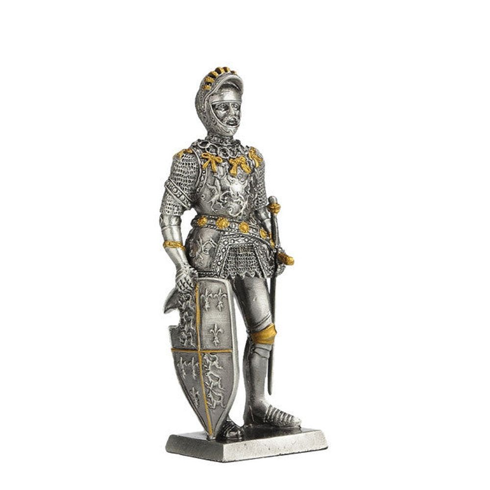 Knight with Fleur and Lion Shield (hand-cast statue sculpture) 11cm Height