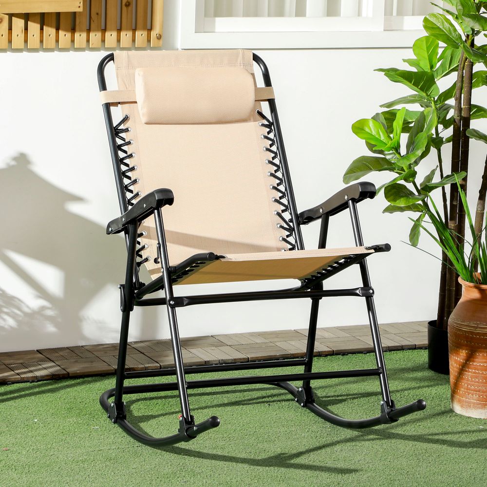 Outsunny Folding Rocking Chair - Outdoor Portable Zero Gravity - Beige