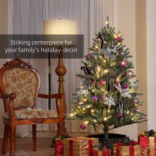 HOMCOM 5ft Artificial Prelit Christmas Tree w/ LED Lights, Purple Ornaments