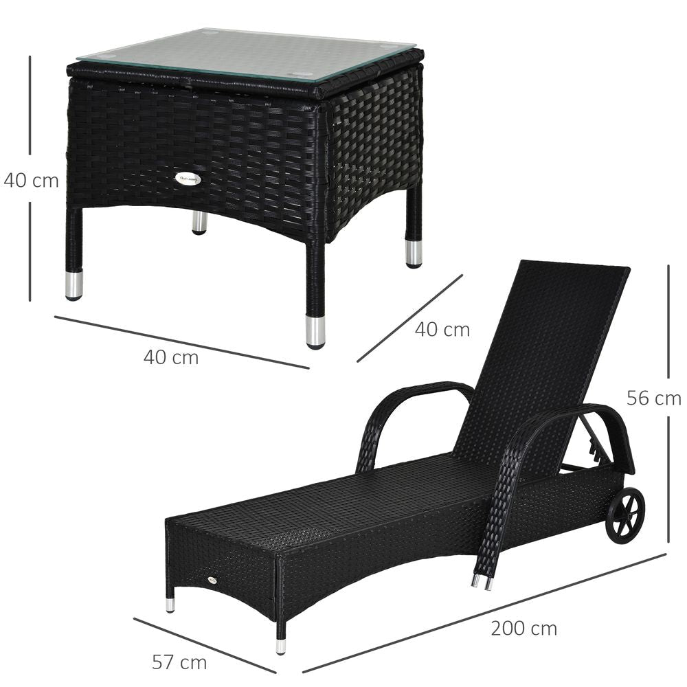Outdoor Rattan Sun Lounger Set + Side Table | Weatherproof Patio Wicker Furniture