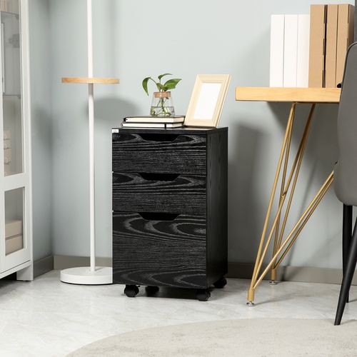 HOMCOM 3 Drawer Storage Cabinet Under Desk with w/Slide Wheels for Home Office