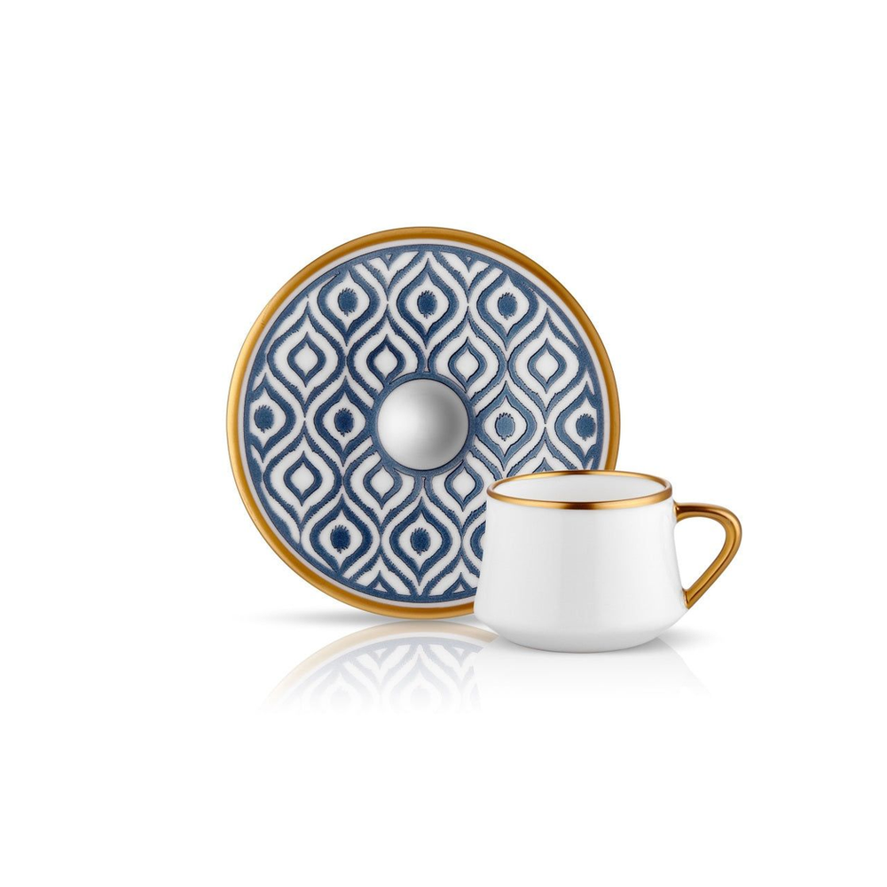Sufi HD Coffee Cup and Saucer Ikat - Anthracite Mat Gold - 90 cc