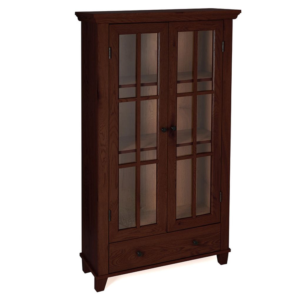 Greenhurst Display Cabinet, Media Storage with Shelving and Drawer, Double Perspex Doors H132.5 W76cm D30cm (Mahogany)
