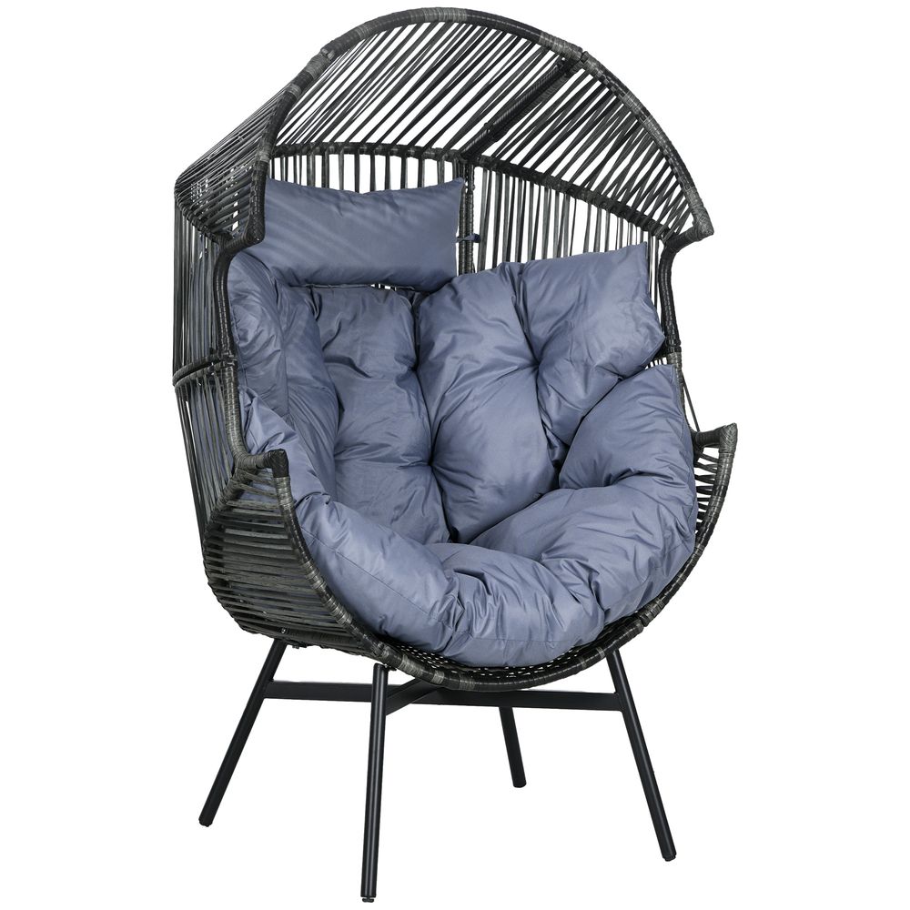 Ultimate Comfort Grey Rattan Garden Egg Chair, Headrest & Cushion. Top-Quality!