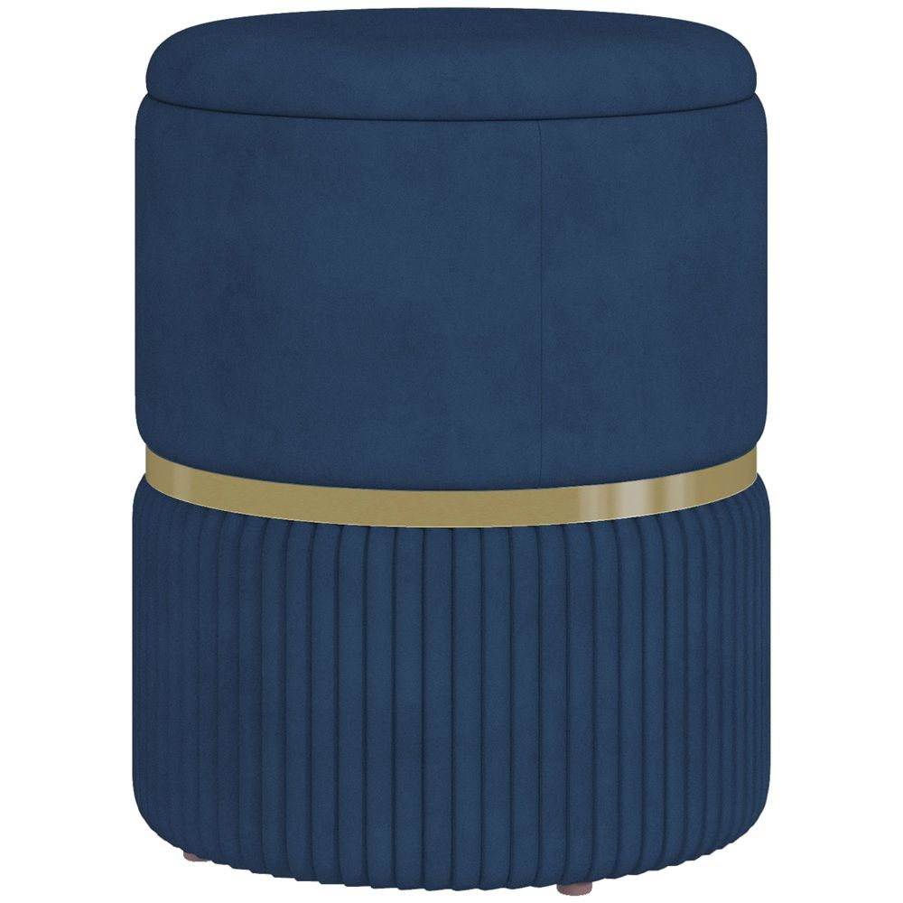 HOMCOM Round Pouffe, Storage Footstool with Cushioned Top, Hidden Space