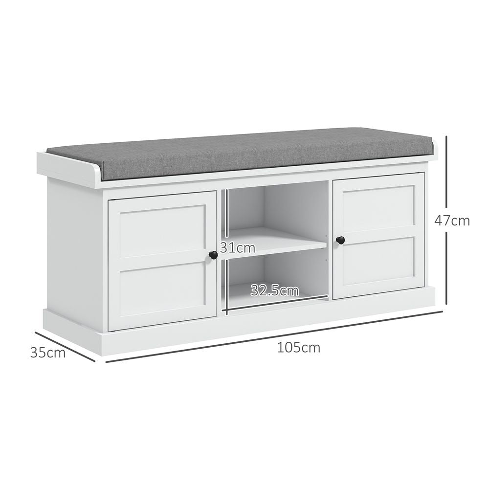 HOMCOM Shoe Storage Bench with Cushion 2 Cabinets for Entryway Hallway White
