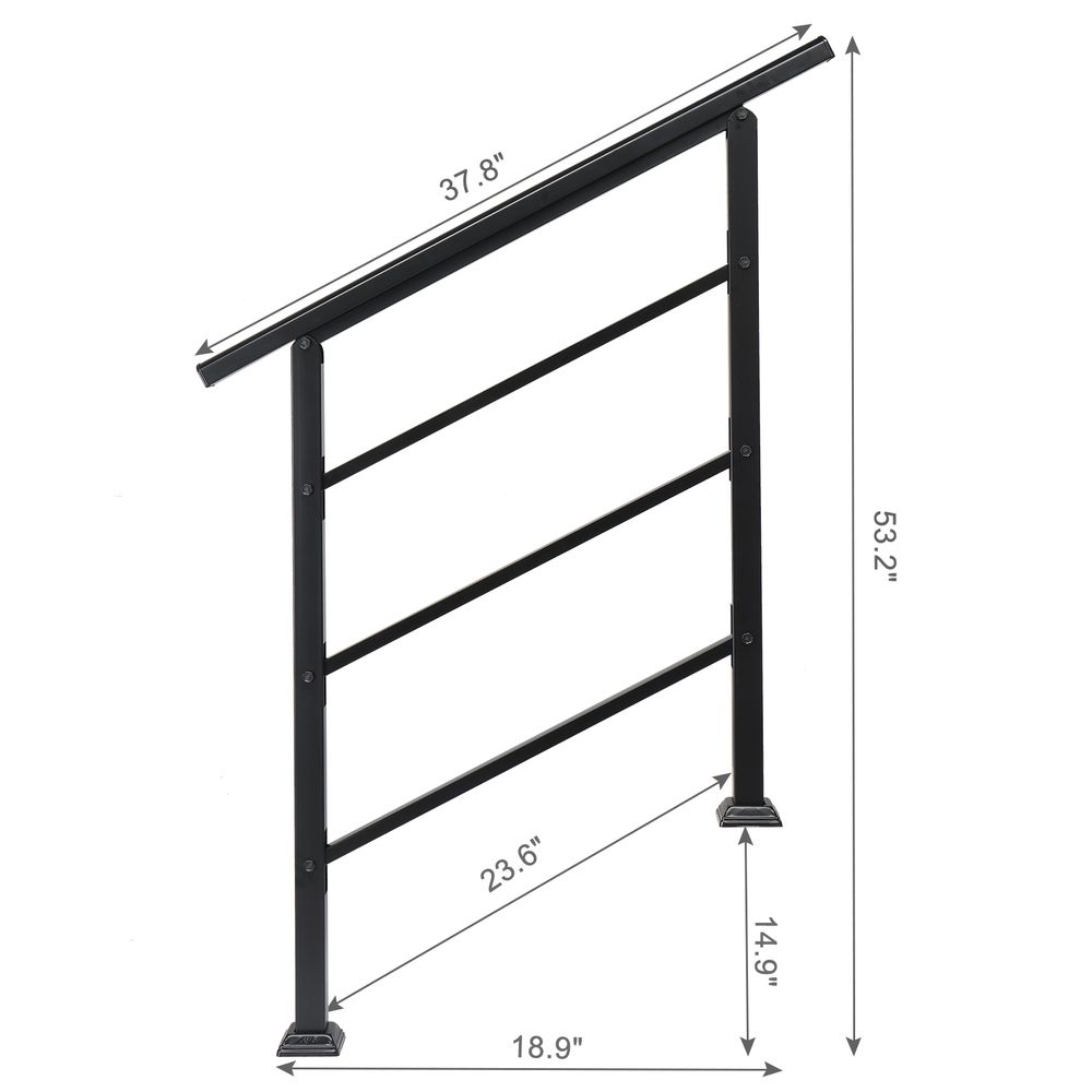 Handrails for Outdoor Steps, Wrought Iron Handrail Fits 1 or 3 Steps, Transitional Handrail with Installation Kit, Black